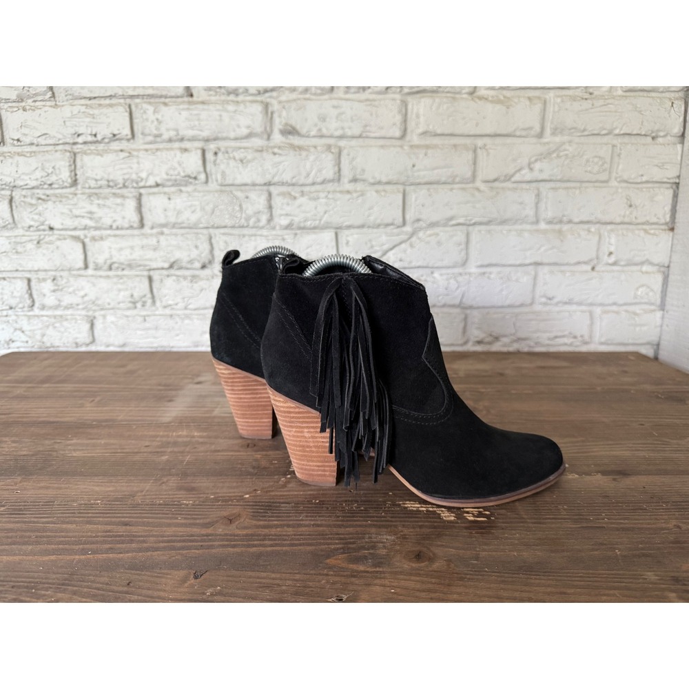 Steve Madden Ohio Black Suede Fringe Ankle Boots Women's Size 9M Leather Western